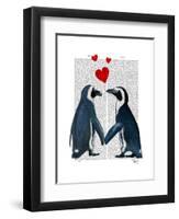 Penguins with Love Hearts-Fab Funky-Framed Art Print