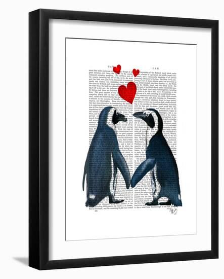 Penguins with Love Hearts-Fab Funky-Framed Art Print