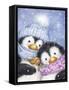 Penguins with Robin-MAKIKO-Framed Stretched Canvas