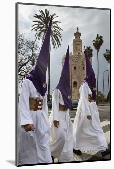 Penitents During Semana Santa (Holy Week) Beneath Torre Del Oro, Seville, Andalucia, Spain, Europe-Stuart Black-Mounted Photographic Print