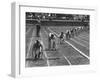 Penn Relay Races, College Students Crouched in Starting Position-George Silk-Framed Photographic Print