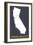 Penn Valley, California - Home State - White on Gray-Lantern Press-Framed Art Print