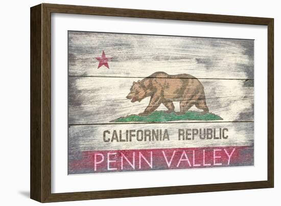 Penn Valley, California - State Flag - Barnwood Painting-Lantern Press-Framed Art Print