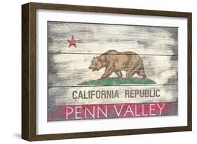 Penn Valley, California - State Flag - Barnwood Painting-Lantern Press-Framed Art Print