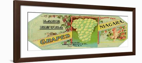 Penn Yan, New York - Lake Keuka Niagara Grapes Label, Laureled Child in Grapes-Lantern Press-Framed Premium Giclee Print