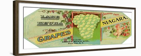 Penn Yan, New York - Lake Keuka Niagara Grapes Label, Laureled Child in Grapes-Lantern Press-Framed Premium Giclee Print