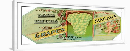 Penn Yan, New York - Lake Keuka Niagara Grapes Label, Laureled Child in Grapes-Lantern Press-Framed Premium Giclee Print