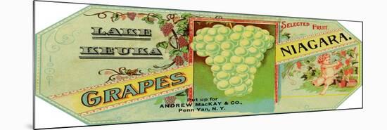 Penn Yan, New York - Lake Keuka Niagara Grapes Label, Laureled Child in Grapes-Lantern Press-Mounted Premium Giclee Print