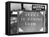 Penna US 1 Highway Sign Left of Quaker State Sign Looming Above Jesus is Coming Soon Billboard-Margaret Bourke-White-Framed Stretched Canvas