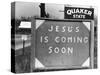 Penna US 1 Highway Sign Left of Quaker State Sign Looming Above Jesus is Coming Soon Billboard-Margaret Bourke-White-Stretched Canvas