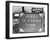 Penna US 1 Highway Sign Left of Quaker State Sign Looming Above Jesus is Coming Soon Billboard-Margaret Bourke-White-Framed Photographic Print