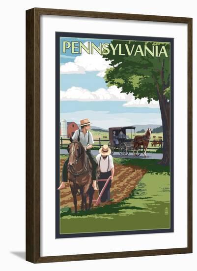 Pennsylvania - Amish Farm Scene-Lantern Press-Framed Art Print