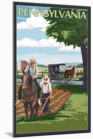 Pennsylvania - Amish Farm Scene-Lantern Press-Mounted Art Print