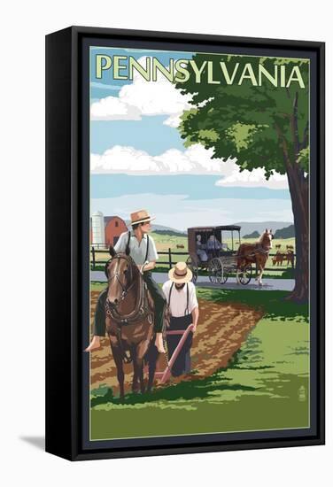 Pennsylvania - Amish Farm Scene-Lantern Press-Framed Stretched Canvas