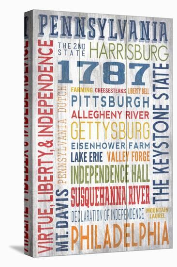 Pennsylvania - Barnwood Typography-Lantern Press-Stretched Canvas