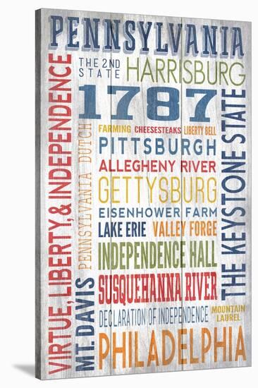 Pennsylvania - Barnwood Typography-Lantern Press-Stretched Canvas