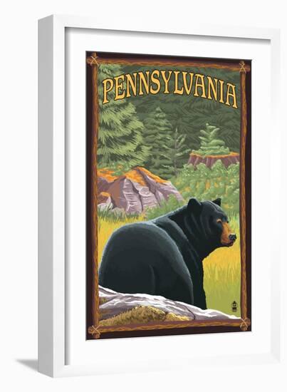 Pennsylvania - Bear in Forest-Lantern Press-Framed Art Print