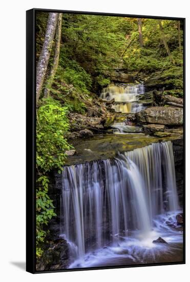 Pennsylvania, Benton, Ricketts Glen SP. Delaware Falls Cascade-Jay O'brien-Framed Stretched Canvas