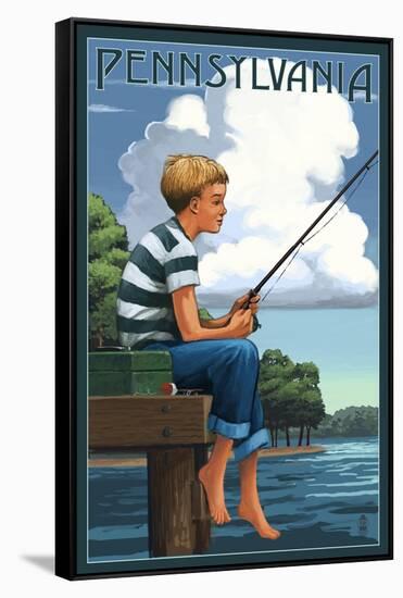 Pennsylvania - Boy Fishing-Lantern Press-Framed Stretched Canvas
