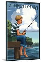 Pennsylvania - Boy Fishing-Lantern Press-Mounted Art Print