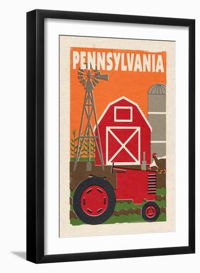 Pennsylvania - Country - Woodblock-Lantern Press-Framed Art Print