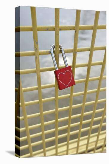 Pennsylvania, Pittsburgh. Love Lock on the Roberto Clemente Bridge-Kevin Oke-Stretched Canvas