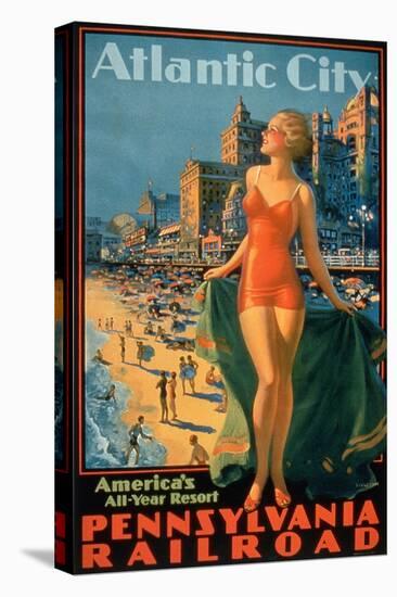 Pennsylvania Railroad Poster Promoting Travel to Atlantic City 'America's All Year Resort'-null-Stretched Canvas
