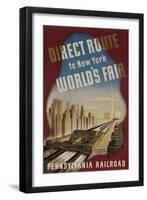 Pennsylvania Railroad Travel Poster, Direct Route to New York World's Fair-null-Framed Giclee Print