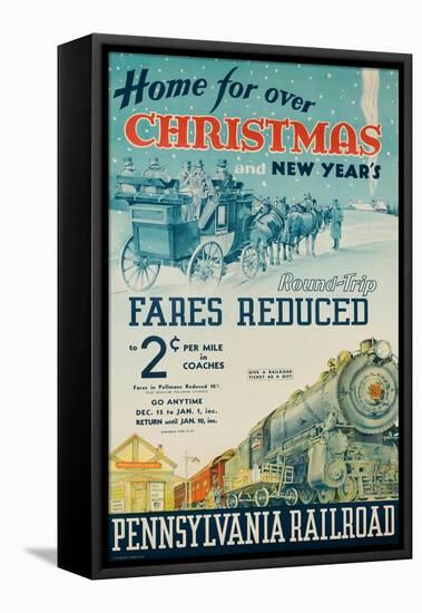 Pennsylvania Railroad Travel Poster, Home for Christmas-David Pollack-Framed Stretched Canvas