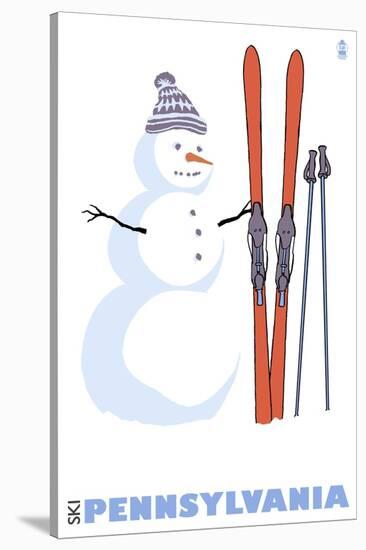 Pennsylvania, Snowman with Skis-Lantern Press-Stretched Canvas