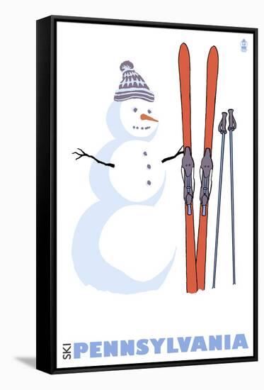 Pennsylvania, Snowman with Skis-Lantern Press-Framed Stretched Canvas