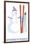 Pennsylvania, Snowman with Skis-Lantern Press-Framed Art Print