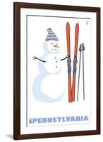 Pennsylvania, Snowman with Skis-Lantern Press-Framed Art Print