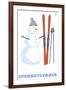 Pennsylvania, Snowman with Skis-Lantern Press-Framed Art Print