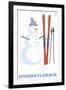 Pennsylvania, Snowman with Skis-Lantern Press-Framed Art Print