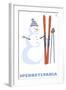 Pennsylvania, Snowman with Skis-Lantern Press-Framed Art Print