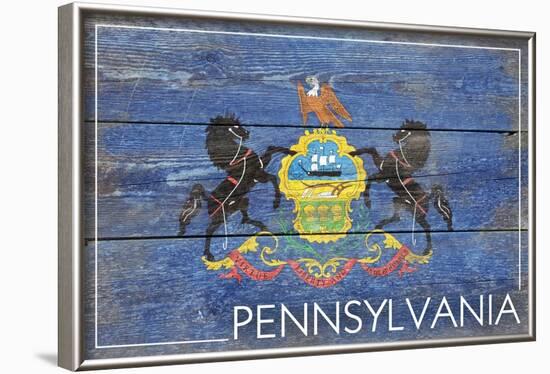 Pennsylvania State Flag - Barnwood Painting-Lantern Press-Framed Art Print