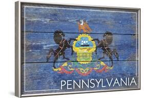 Pennsylvania State Flag - Barnwood Painting-Lantern Press-Framed Art Print