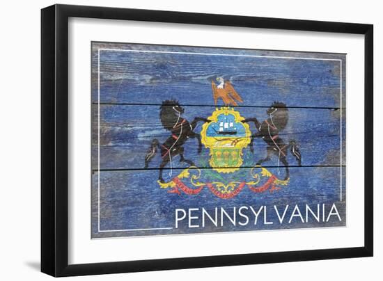 Pennsylvania State Flag - Barnwood Painting-Lantern Press-Framed Art Print