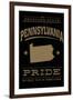 Pennsylvania State Pride - Gold on Black-Lantern Press-Framed Art Print