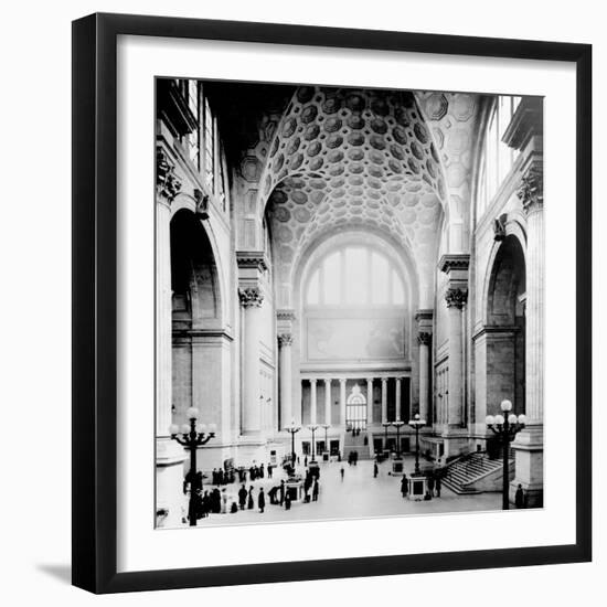 Pennsylvania Station, New York City, Main Waiting Room- Looking North, C.1910 (B/W Photo)-American Photographer-Framed Giclee Print