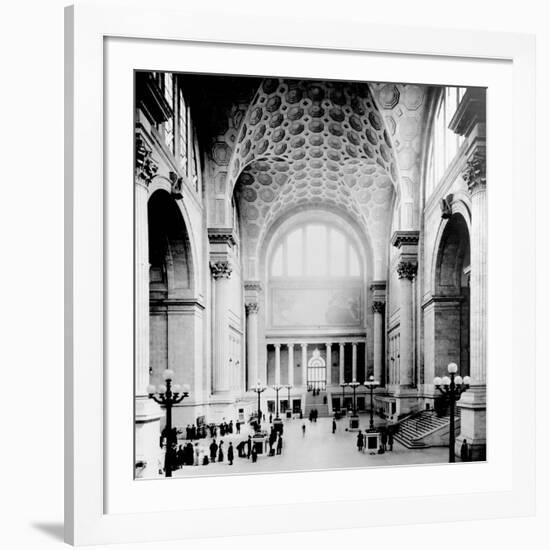 Pennsylvania Station, New York City, Main Waiting Room- Looking North, C.1910 (B/W Photo)-American Photographer-Framed Giclee Print