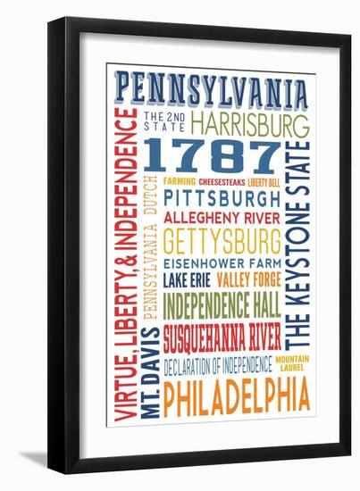 Pennsylvania - Typography-Lantern Press-Framed Art Print