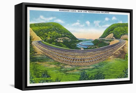 Pennsylvania, View of the Main Line PA Railroad Horseshoe Curve-Lantern Press-Framed Stretched Canvas