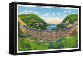 Pennsylvania, View of the Main Line PA Railroad Horseshoe Curve-Lantern Press-Framed Stretched Canvas