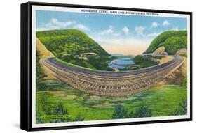 Pennsylvania, View of the Main Line PA Railroad Horseshoe Curve-Lantern Press-Framed Stretched Canvas