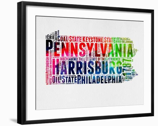 Pennsylvania Watercolor Word Cloud-NaxArt-Framed Art Print