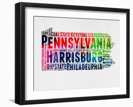 Pennsylvania Watercolor Word Cloud-NaxArt-Framed Art Print