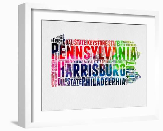 Pennsylvania Watercolor Word Cloud-NaxArt-Framed Art Print