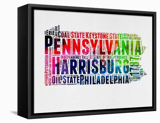 Pennsylvania Watercolor Word Cloud-NaxArt-Framed Stretched Canvas